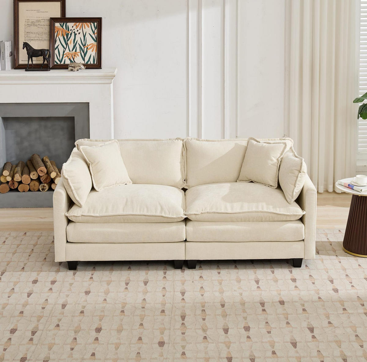 SOFA modular Chenille Beige 2er-Paket - Beige, Holz (75/84/195cm) - Meubliv