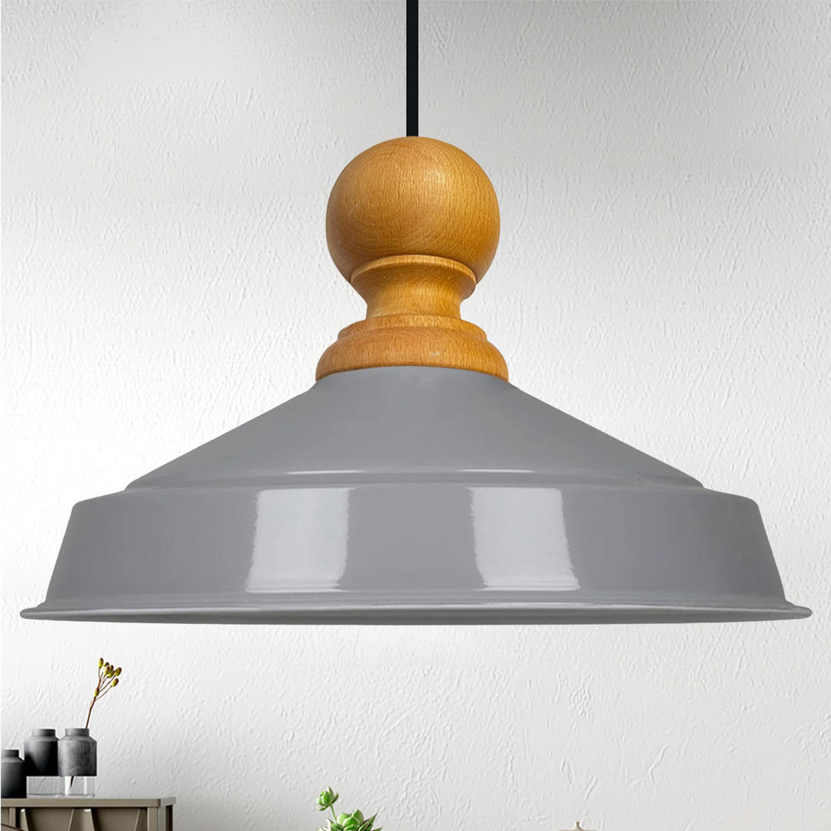 DECKENPENDELLEUCHTE Holz Asletl - Grau, Holz/Metall (24/40/148cm) - Bamyum