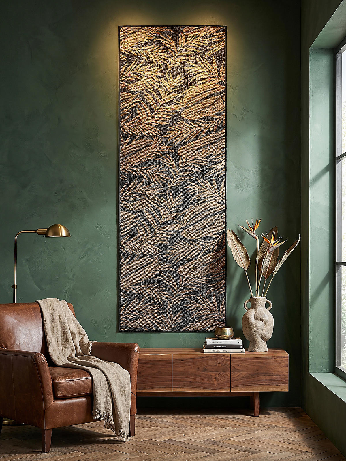 LÄUFER Outdoor, Fußbodenheizung-geeignet, mit Blattmotiv, VIGOLENO in Schwarz-Beige, 80 x 150 cm - Schwarz, Textil (80/150cm) - KADIMA DESIGN
