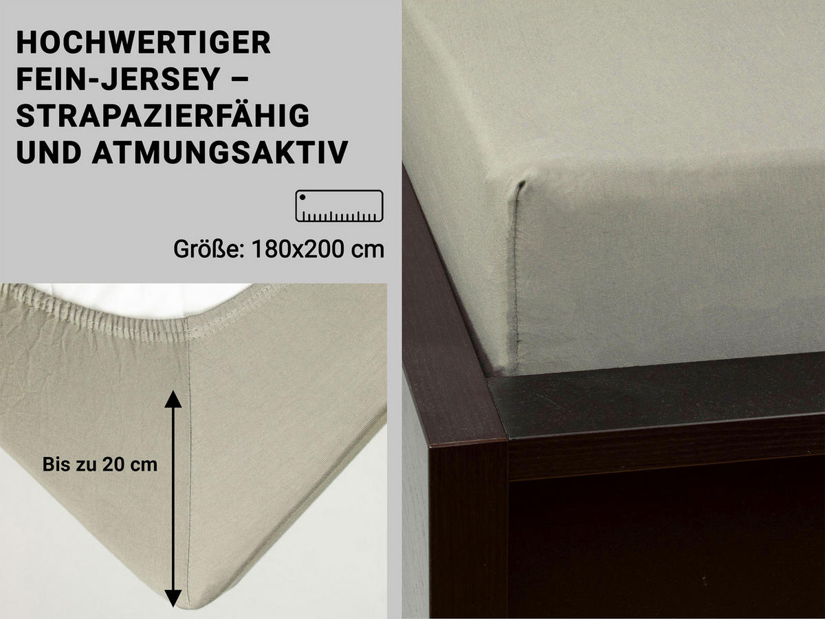 SPANNBETTLAKEN, 180x200 cm, 100% Baumwolle, Grau - Greige, Textil (180/200cm) - Zollner