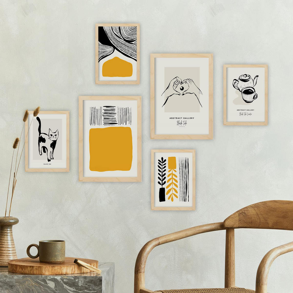 POSTER Set Mit 6 In Schwarzer Tinte Heim A3 & A4 Rahmenlos - Klar, Papier (29/3cm) - Nacnic