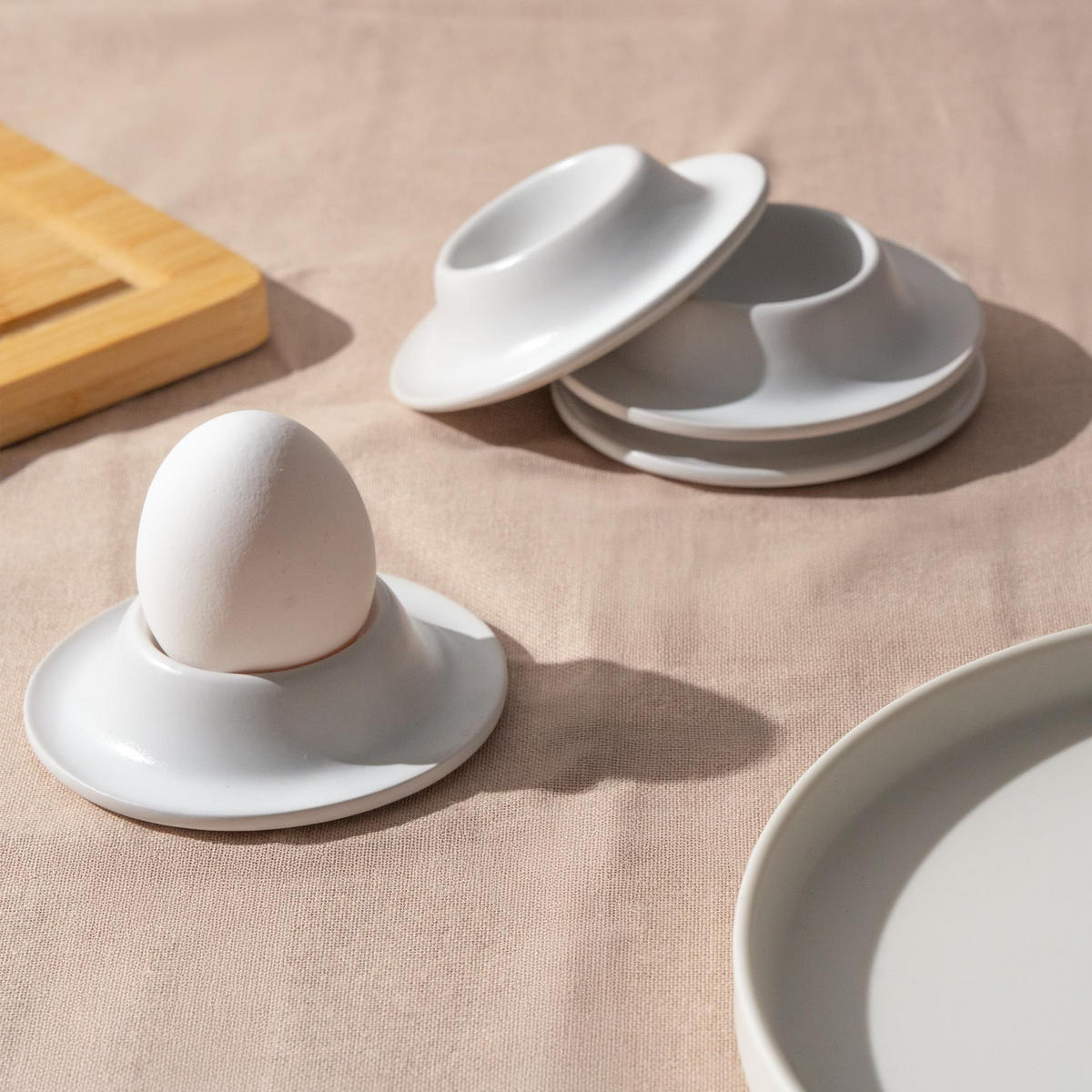 EIERBECHER Set 4er Set - Weiß, Keramik (19.5/3.7/20.5cm) - MIAMIO