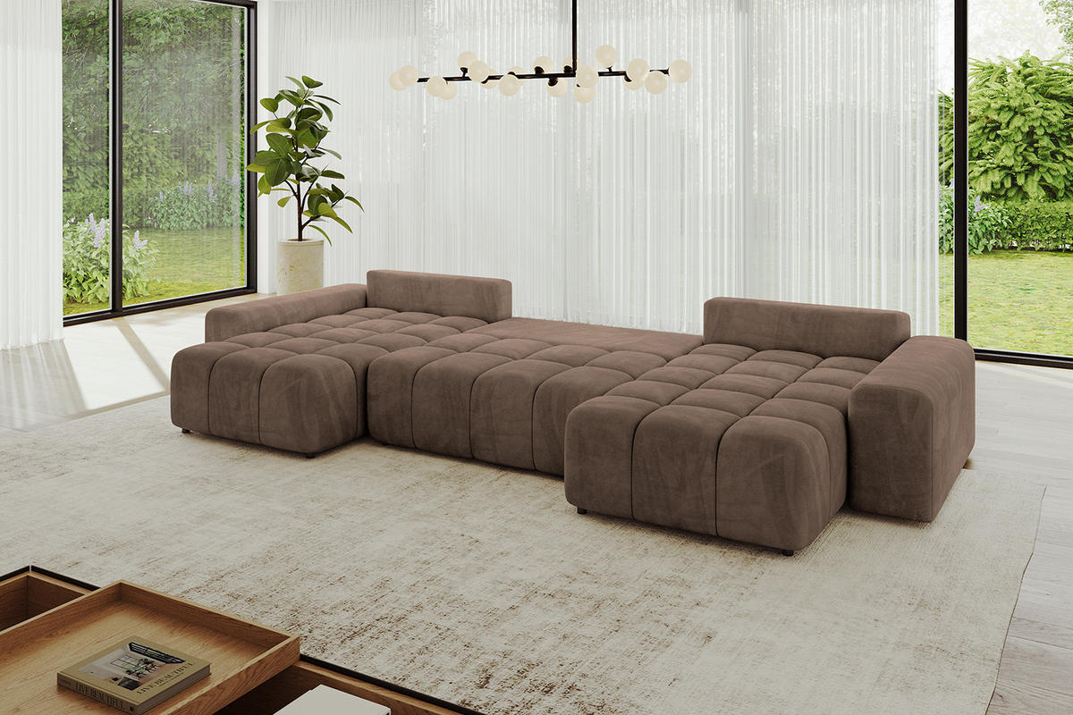 WOHNLANDSCHAFT ENIL-U 390x175x84 Braun Velours - Braun, Holzwerkstoff/Kunststoff (390/84/175cm) - ALTDECOR