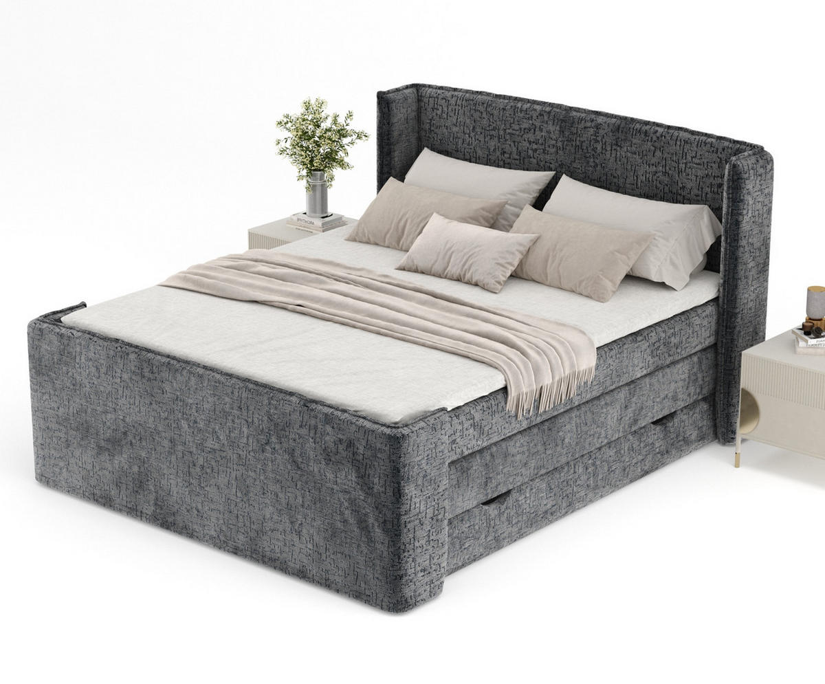 BOXSPRINGBETT Freeland Anthrazit 180/200 cm mit Matratze und Topper - Anthrazit/Schwarz, Holz/Holzwerkstoff (180/200cm) - Maison de Reve