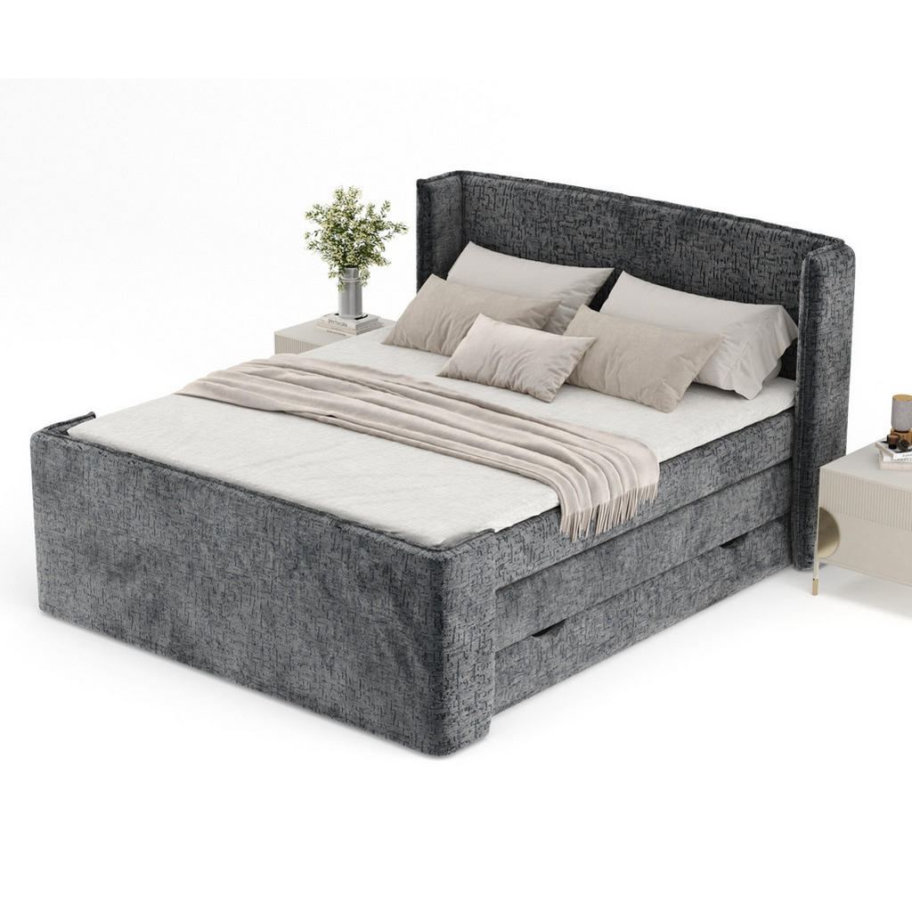 Thumbnail - Maison de Reve Boxspringbett, Anthrazit, Textil, Buche, Kiefer, H3, Höhe ca. 37 cm, 180x200 cm, Oeko-Tex® Standard 100, ...