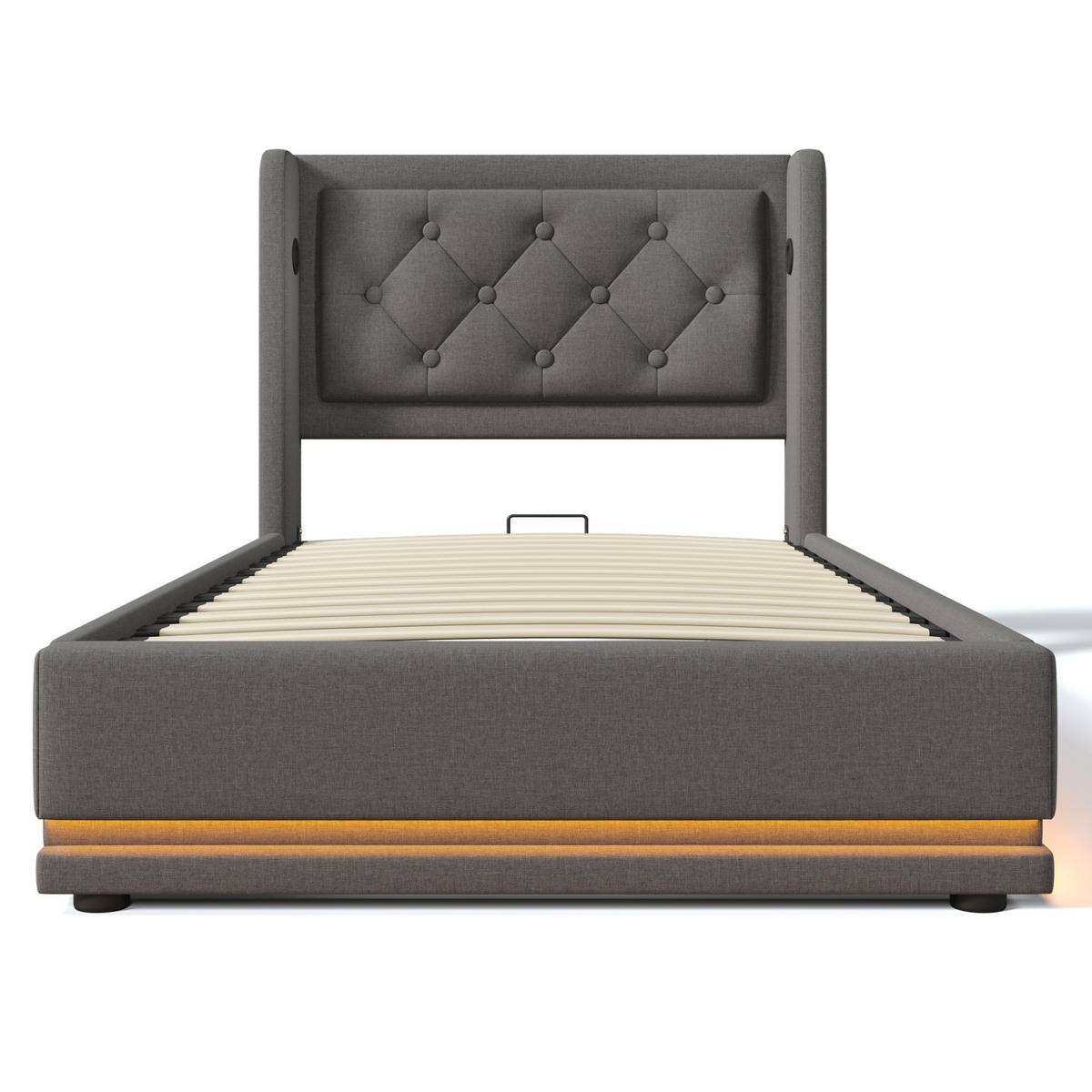 POLSTERBETT 90/200 cm Grau Baumwolle mit Stauraum und USB Typ-C-Anschluss - Grau, Textil (90/200cm) - OKWISH