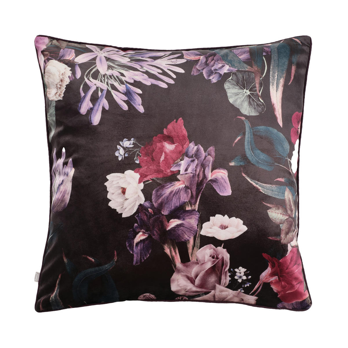KISSENBEZUG Flerro, Dekorativer Kissenhülle, 45x45 cm, Schwarzer Samt mit Blumen - Schwarz, Textil (45/45cm) - home&you