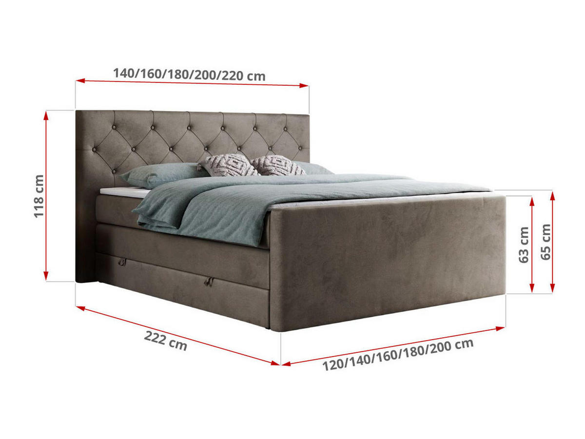 BOXSPRINGBETT KING VELEN 160/200 Braun Velvet - H4 - Braun, Holz/Textil (160/200cm) - MKS