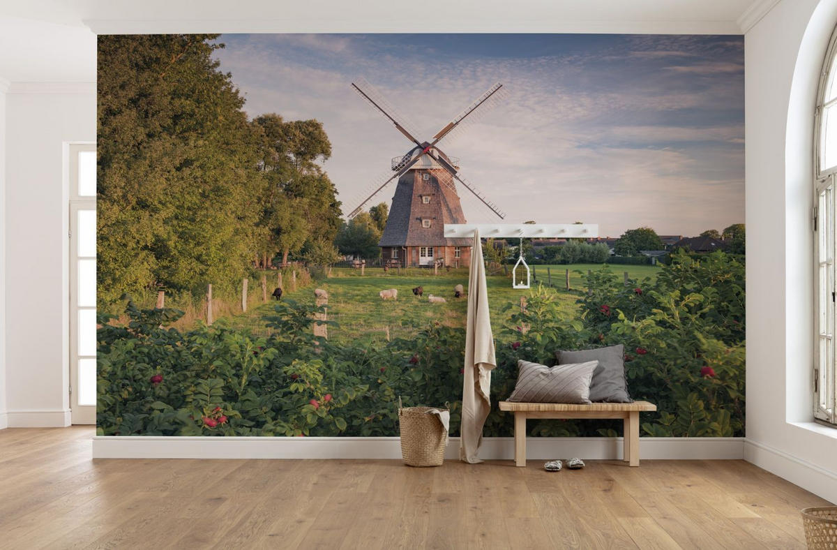 FOTOTAPETE Landschaft mit Windmühle 450 x 280 cm - Grün, Papier (450/280cm) - Sanders & Sanders