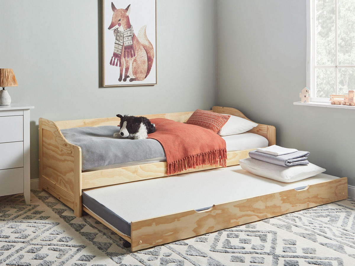 AUSZIEHBETT 90x200 cm Heller Holzfarbton Luneray - Hellbraun, Holz (90/200cm) - Beliani