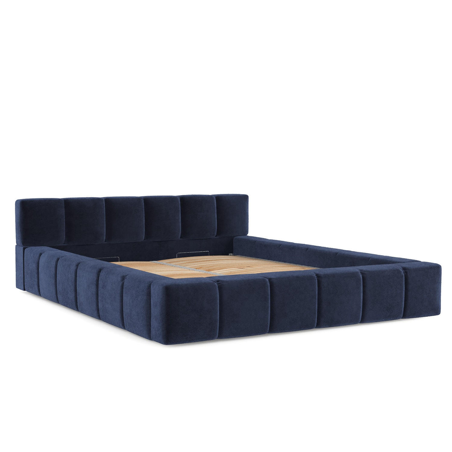 POLSTERBETT Milos mit Stauraum 160/200 cm Marineblau im Terra NW Stoff - Schwarz/Naturfarben, Holz/Holzwerkstoff (160/200cm) - AltaBeds