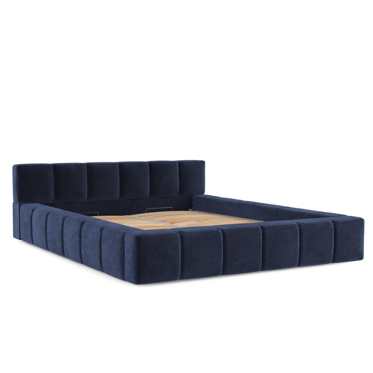 POLSTERBETT Milos mit Stauraum 180/200 cm Marineblau im Terra NW Stoff - Schwarz/Naturfarben, Holz/Holzwerkstoff (180/200cm) - AltaBeds