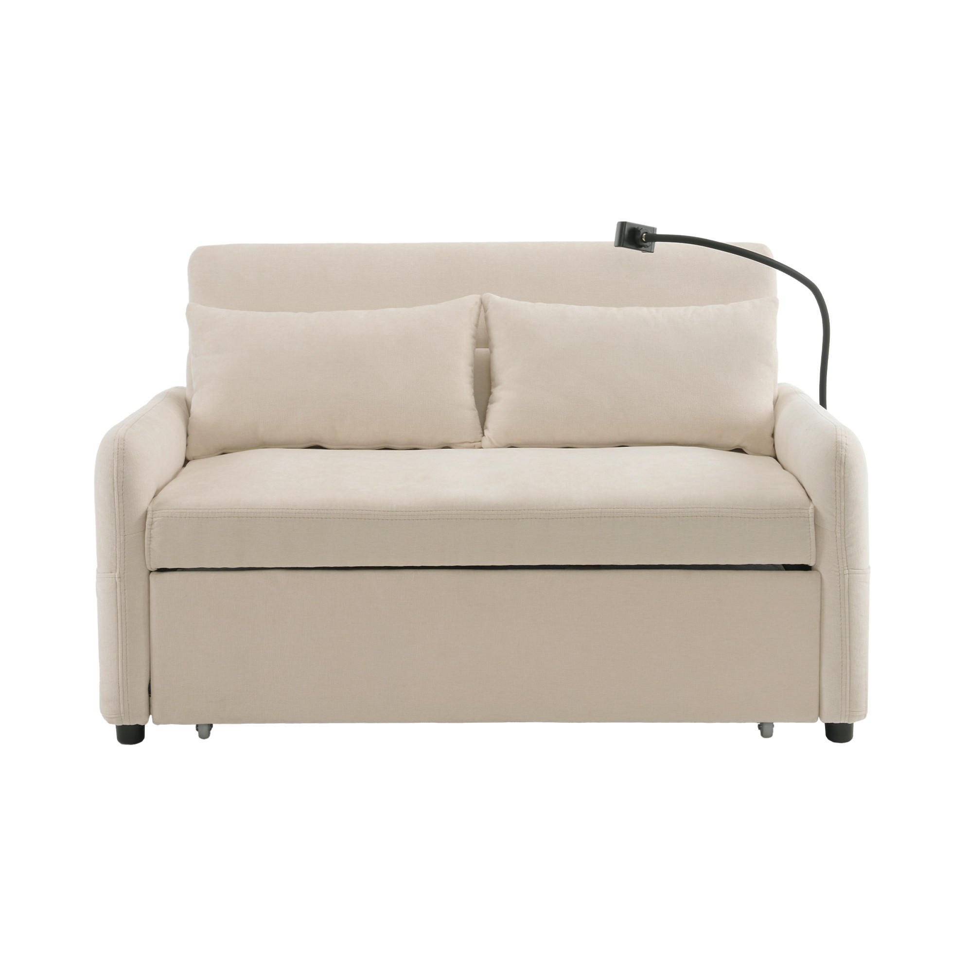 SOFA od chenille tkanine, 129/163/81 cm bež, na razvlačenje s USB-om - bež, tekstil (129/81/76cm) - BEAOK