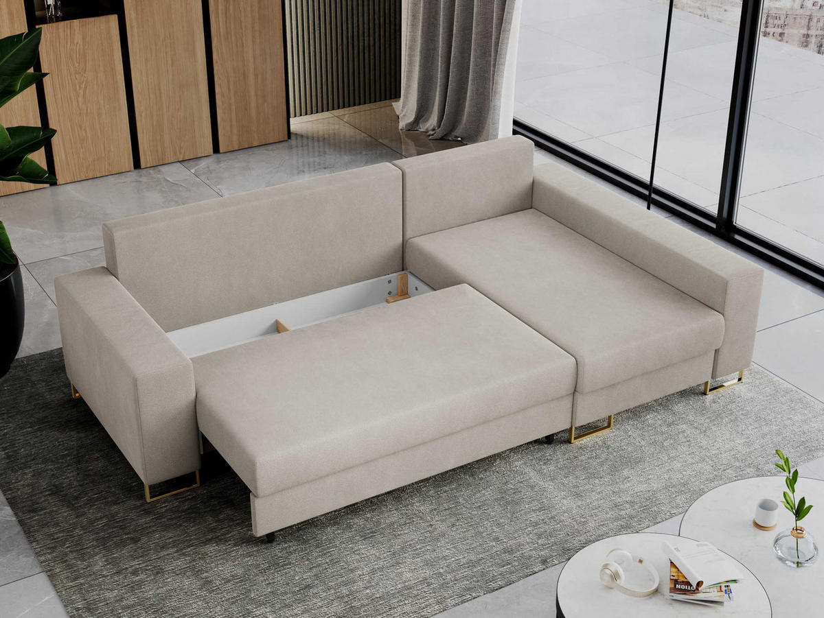 ECKSOFA Dorian Velvet Beige - Ecru/Goldfarben, Textil/Metall (242/138cm) - MKS