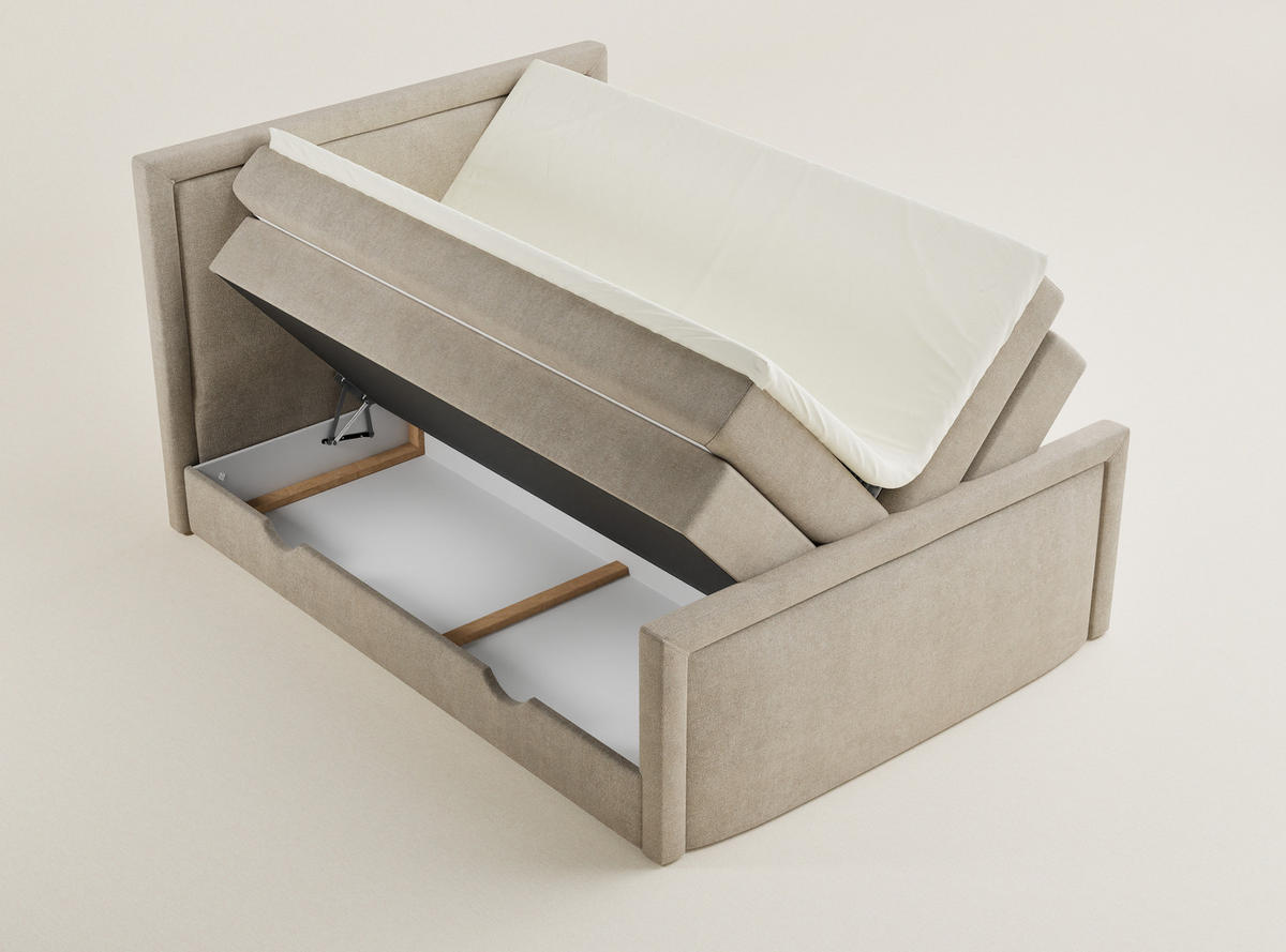 BOXSPRINGBETT Fresco 200/200 cm, in Beige, Bettkasten, Matratze, Topper - Beige/Schwarz, Holz/Holzwerkstoff (200/200cm) - Maison de Reve