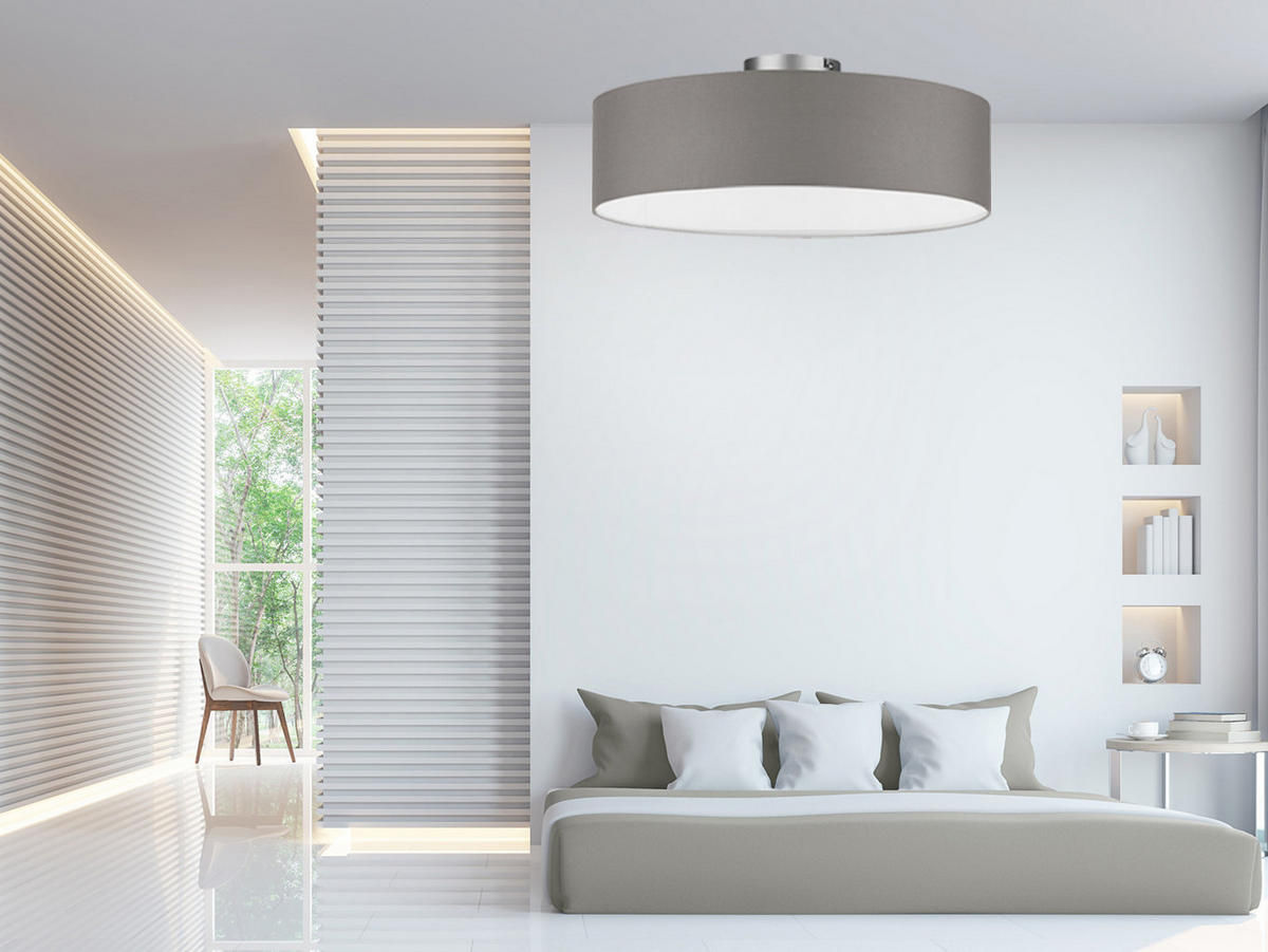 DECKENLAMPE Ø60cm, Lampenschirm Stoff Braun-Grau - Braun/Grau, Textil (60/60/17cm) - meineWunschleuchte