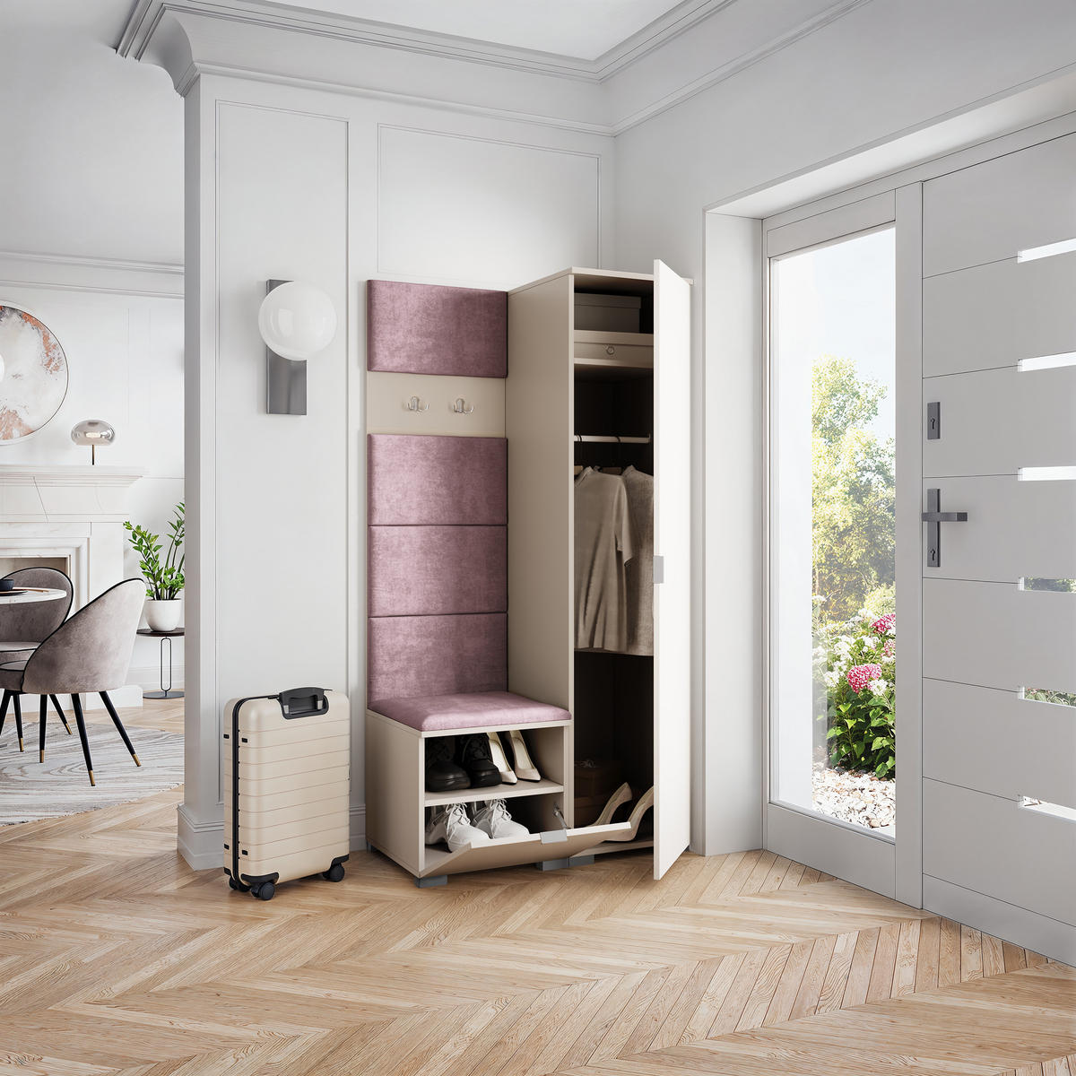 GARDEROBENSCHRANK LORI 95/181/51 cm Modern Garderobe-Set Kaschmir - Kaschmir/Lila, Holzwerkstoff (95/181/51cm) - MASSENO