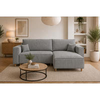 ECKSOFA mit Schlaffunktion und Bettkasten Rio, Ecksofa Cordstoff Hellgrau, Ottomane Universal, 249x142 cm - Hellgrau, Textil (249/142cm) - Marpur