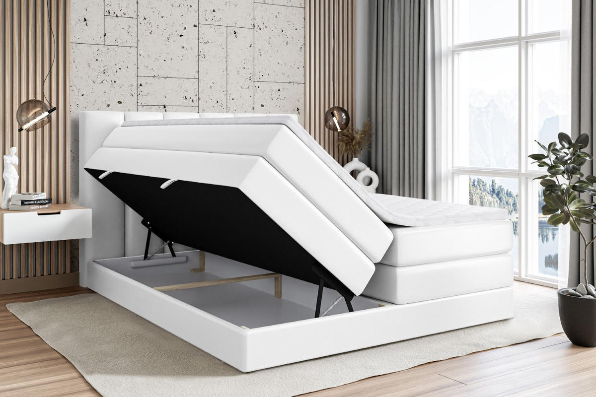 BOXSPRINGBETT BOXI1 KING - 140x200 - H3/H4 - Weiß Hochglanz - Weiß Hochglanz, Holzwerkstoff (140/200cm) - ALTDECOR