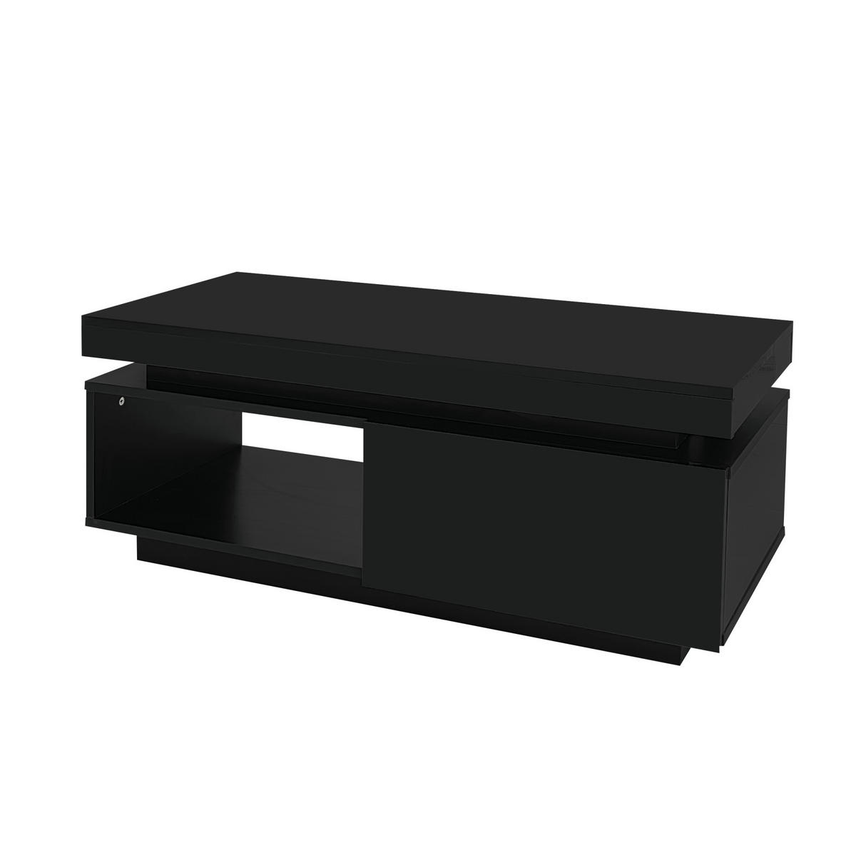 COUCHTISCH 100/50/40,3 cm Schwarz mit LED-Beleuchtung und Schublade - Schwarz, Holzwerkstoff (100/50/40cm) - OKWISH