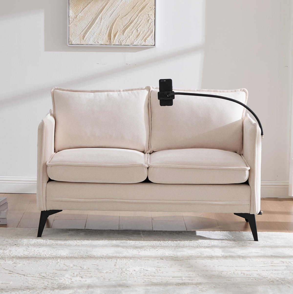 2-SITZER-SOFA aus Chenille 69x127x66 cm Beige mit Handyhalter und Seitentaschen - Beige, Textil (69/66/127cm) - Modfu