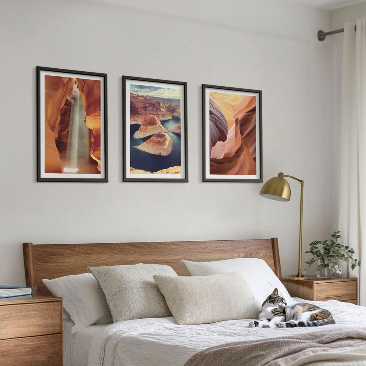 WANDBILDER 3er-Set - 40x60 cm Schwarzer Rahmen - Wasserfall in der Schlucht - Schwarz, Kunststoff (40/60cm) - ArtPrintCave