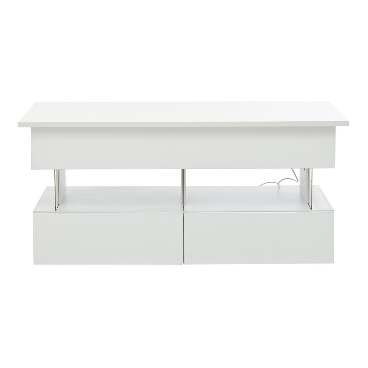 COUCHTISCH 100/50/46 cm mit anhebbarer Tischplatte, LED-Beleuchtung und 2 Schubladen, Weiß - Weiß, Holzwerkstoff (120/50/46cm) - Redom