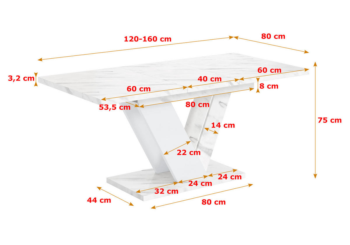ESSTISCH ausziehbar 120 -160x80x75 cm - Bianco Marble / White -CLASI - Weiß, Holzwerkstoff (120/80/75cm) - ALTDECOR