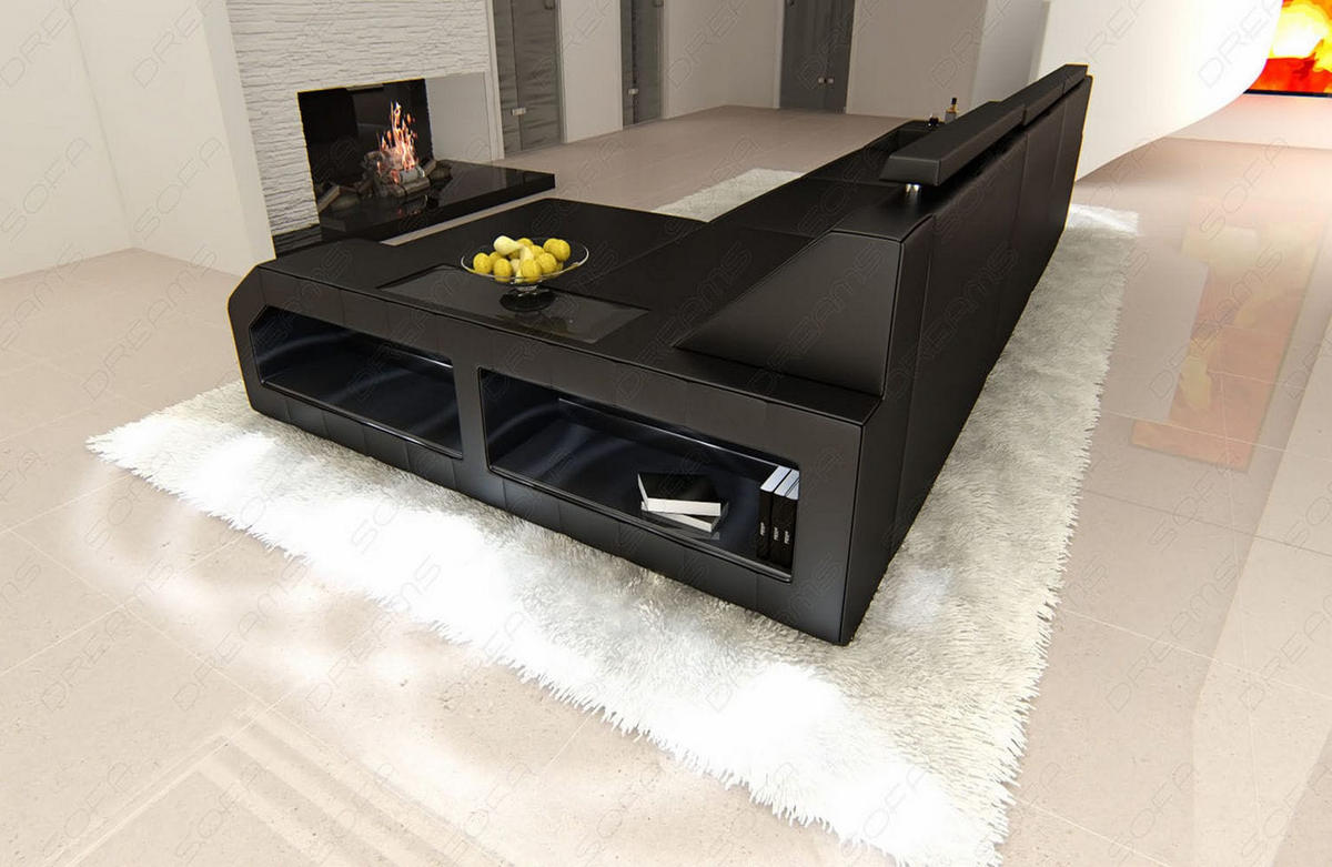 COUCH Arezzo L Schwarz Ledermix - Schwarz, Textil (308/194cm)