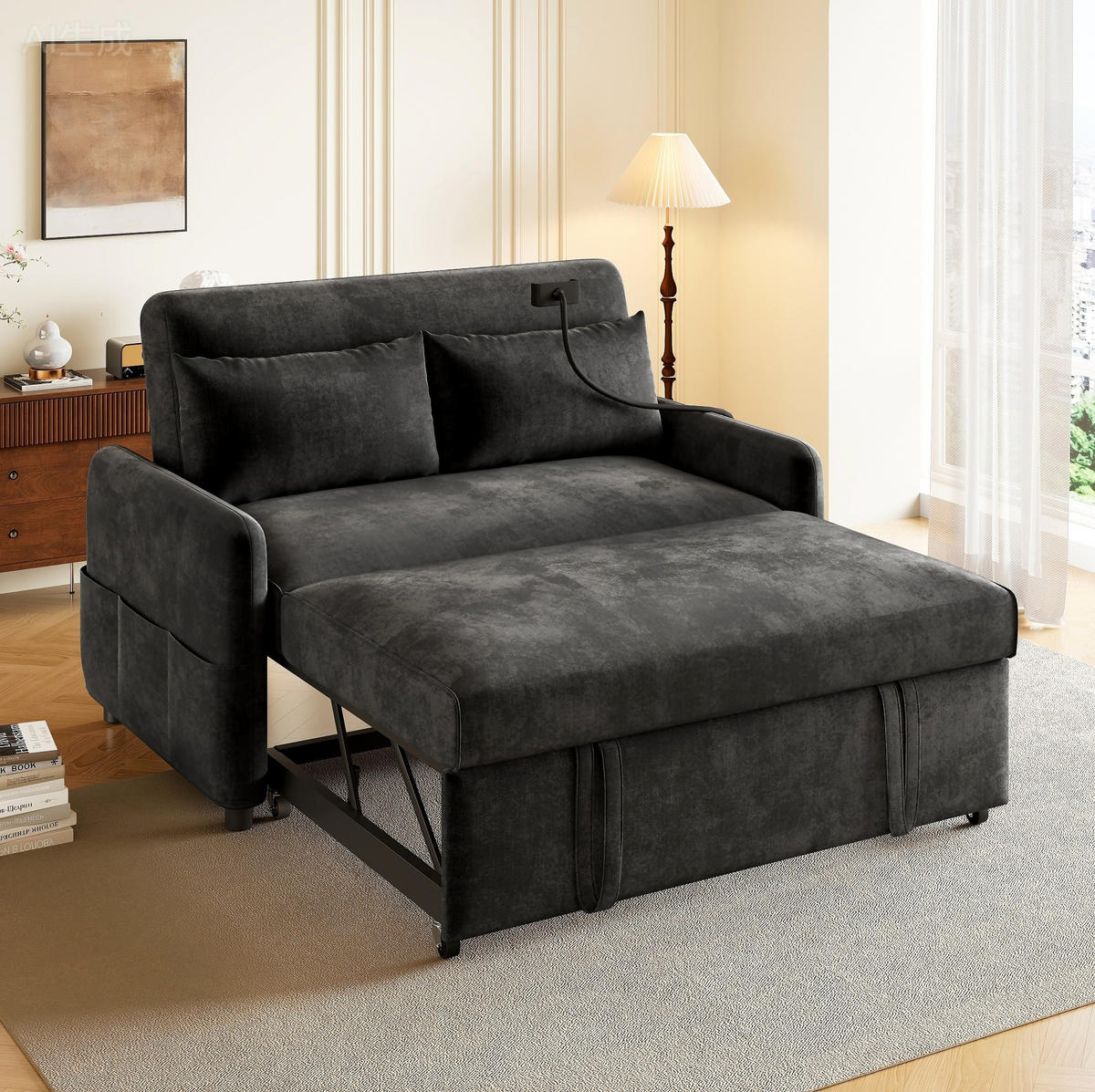 SCHLAFSOFA ausziehbar 129 x 163 cm Chenille Gray - Grau, Metall (76/81/129cm) - Meubliv
