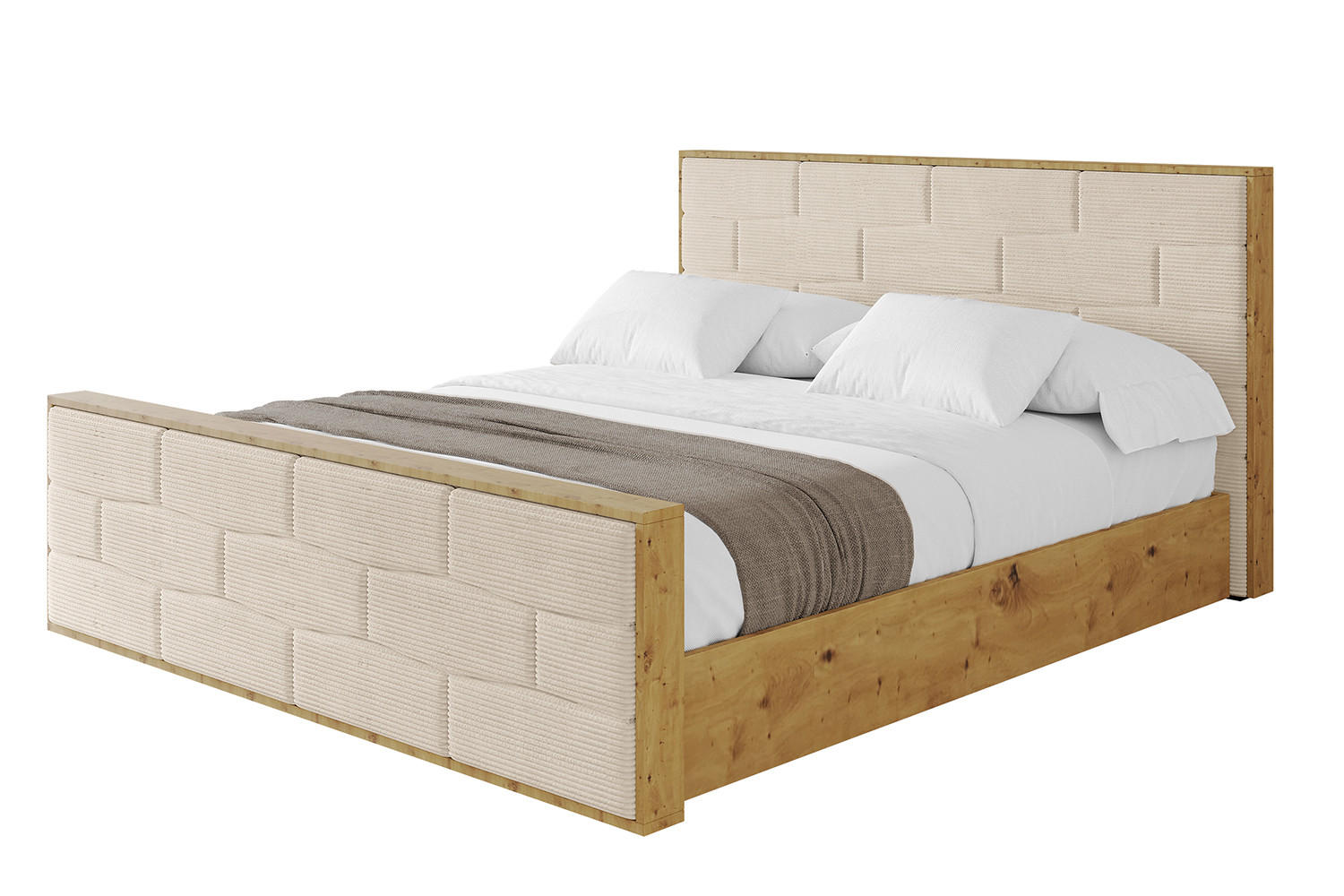 POLSTERBETT mit Bettkasten, Fußteil und Lattenrost, Boxbett mit Matratze H3/H4 - ENZO8-Z 140x200 Beige - Creme, Holzwerkstoff/Textil (140/200cm) - ALTDECOR