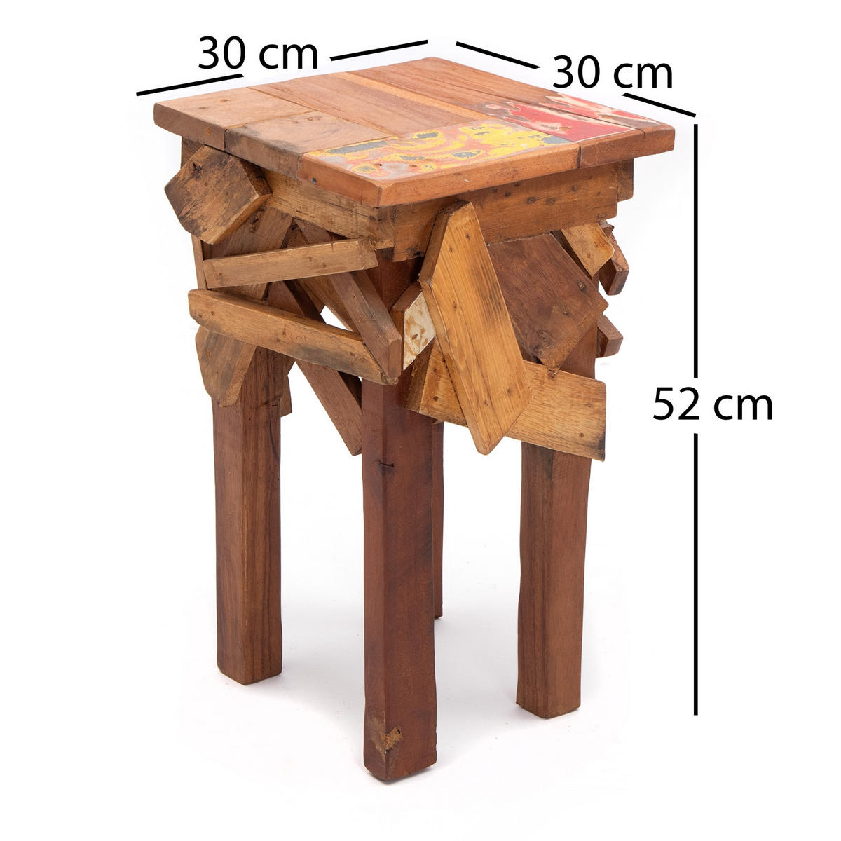 HOCKER Patchy 52x30 cm, Recyclingholz massiv natur-bunt - Naturfarben, Holz (30/52/30cm) - CREEDWOOD