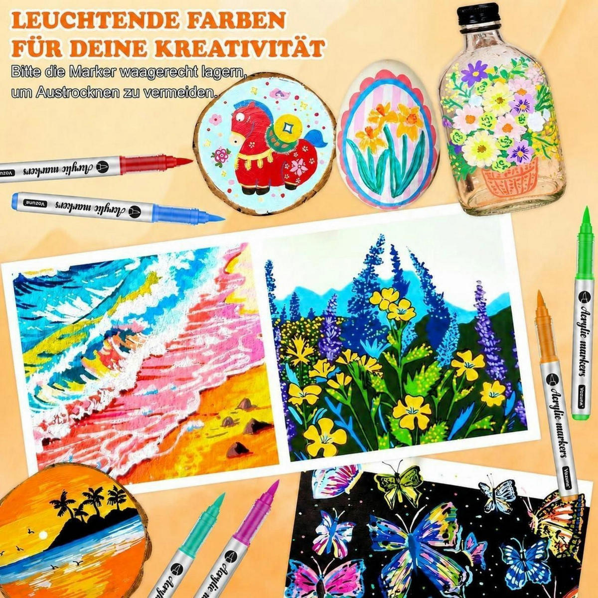 ACRYLSTIFTE Set 80 Farben Pinselspitze Wasserfest - Multicolor, Kunststoff (1/1/13.5cm)