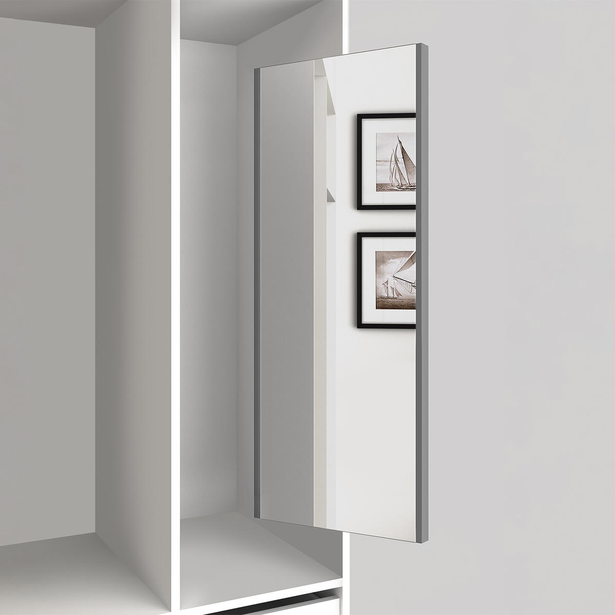 INNENSPIEGEL Ausziehbarer für Schränke, Grau metallic, Stahl und Kunststoff und Glas - Silberfarben, Metall (52/7/106cm) - EMUCA