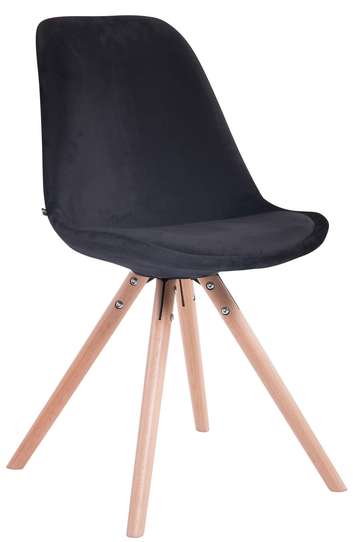 BESUCHERSTUHL Toulon Samt, Gestell Buchenholz Natura rund Schwarz - Schwarz/Naturfarben, Holz/Buchenholz (48/83/56cm) - TPFLiving