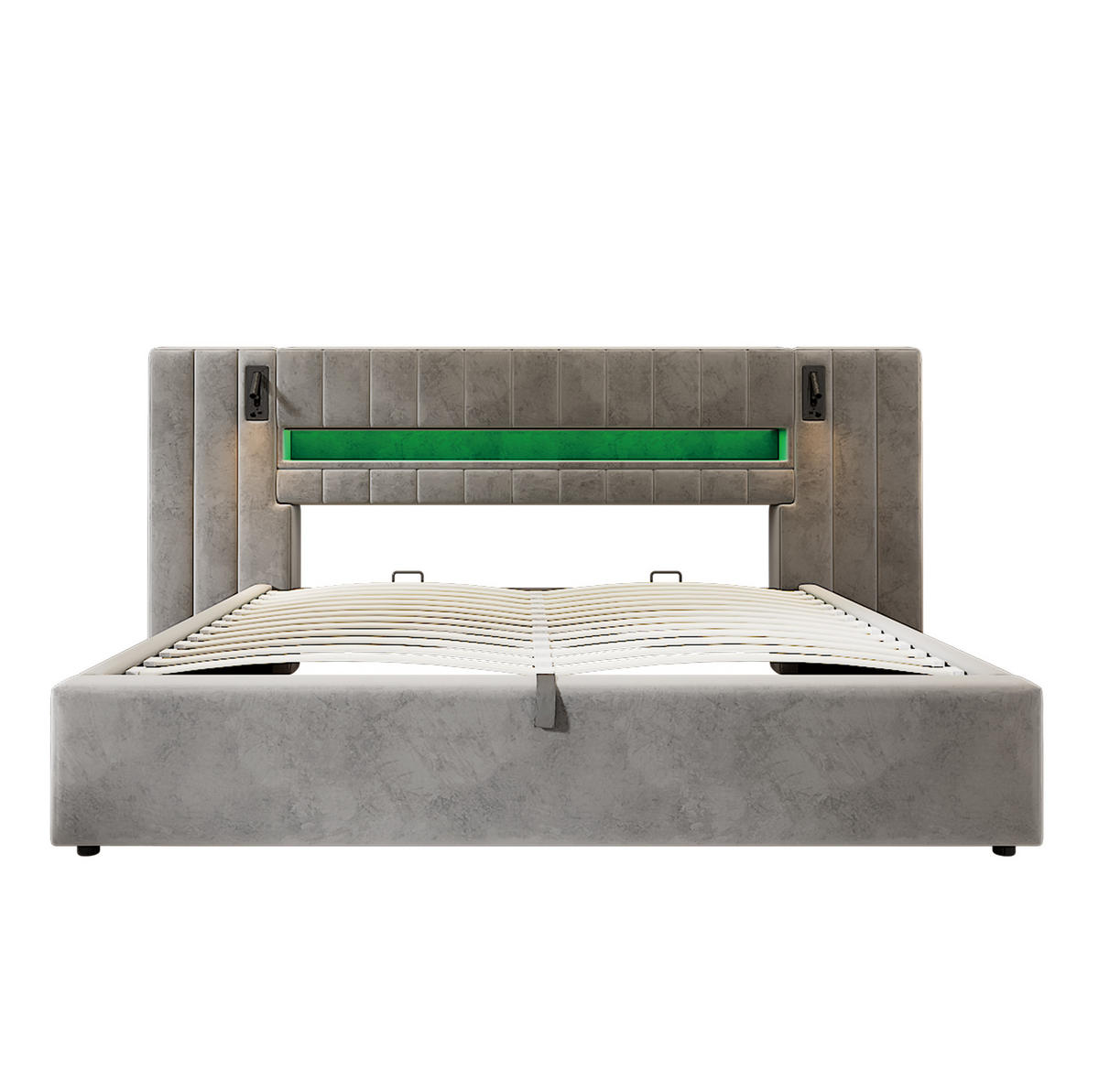 POLSTERBETT mit Stauraum, LED und USB 180x200 cm Samt Grau - Grau, Metall (180/200cm) - Meubliv