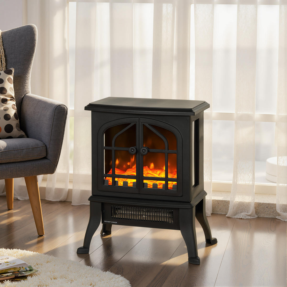 ELEKTROKAMIN DE-17060 3D-Flammeneffekt 900/1800 W Schwarz - Schwarz, Kunststoff (39/48/24cm) - ComfortXL