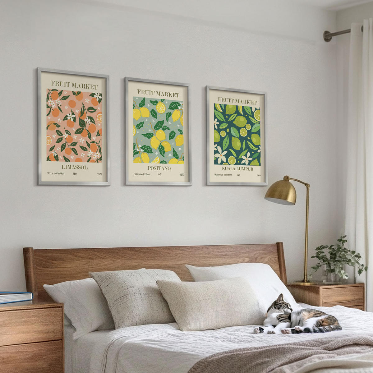 WANDBILDER 3er Set - 40x60 cm Silberner Rahmen - Fruchtige Zitrusblütenmuster - Silberfarben, Kunststoff (40/60cm) - ArtPrintCave