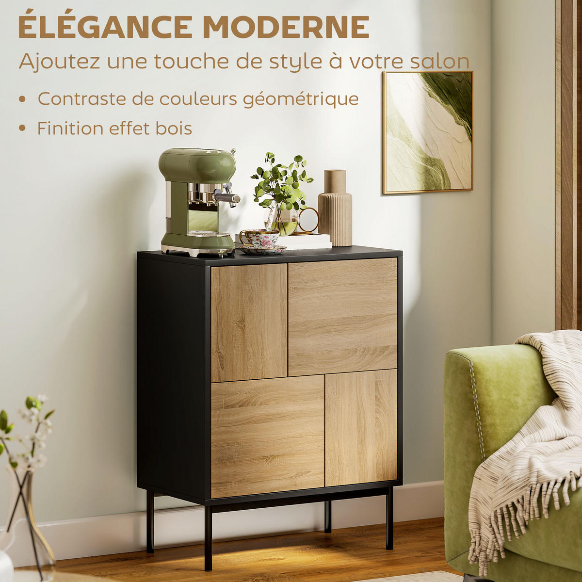 SIDEBOARD Schwarz und Natur, 4 Türen, 60/35/78 cm - Schwarz, Holz (60/78/35cm) - PANGIVO