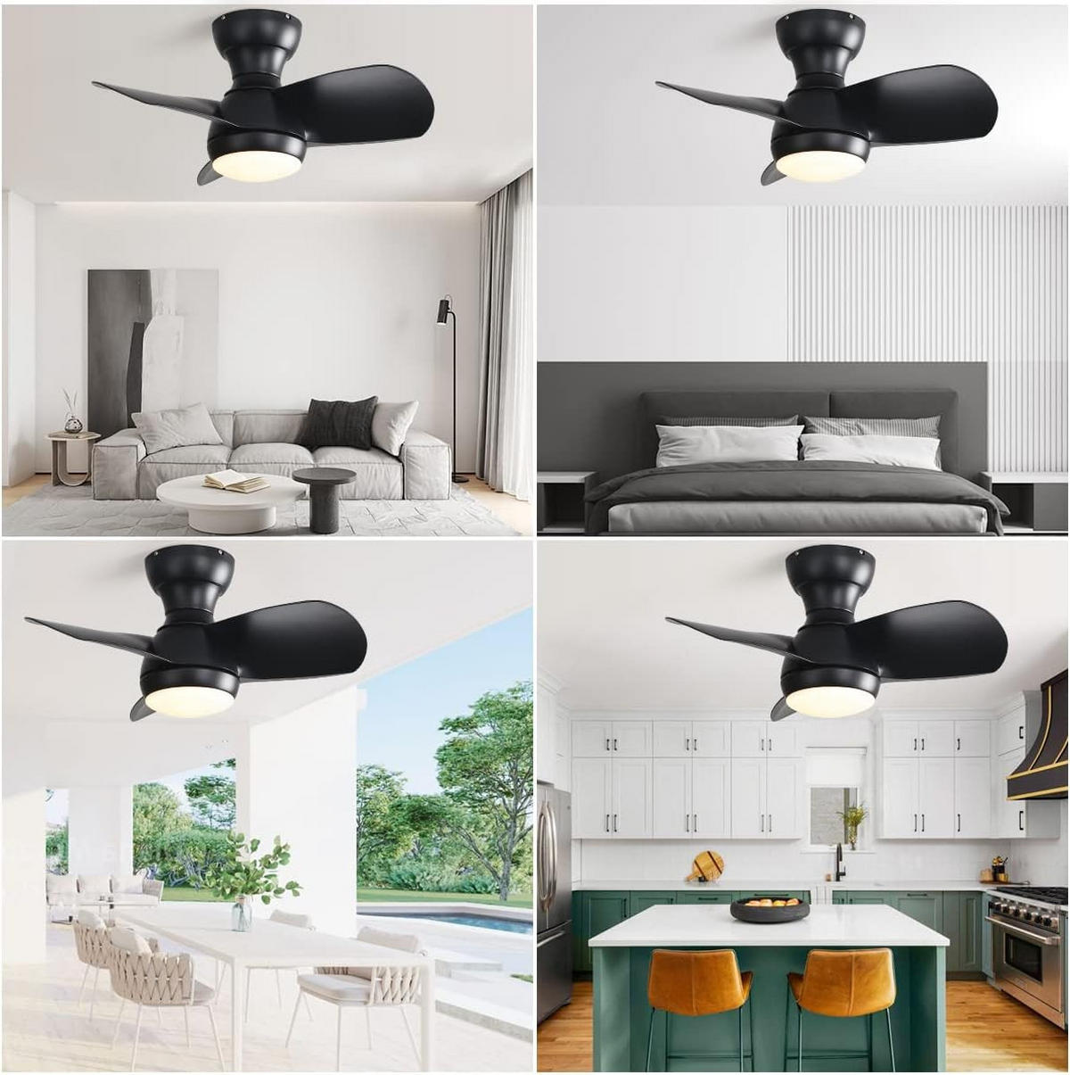 DECKENVENTILATOR DE-16316 58 cm mit 3-Farben-LED & Timer Schwarz - Schwarz, Kunststoff (58.4/58.4/27.1cm) - ComfortXL