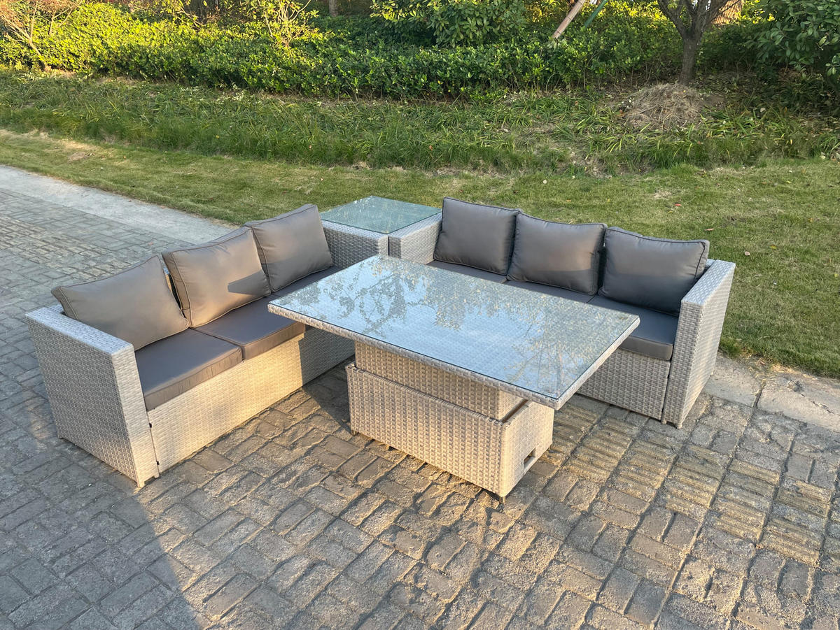GARTENMÖBEL SET Polyrattan Helles Grau 6-Sitzer - Hellgrau, Metall - Fimous