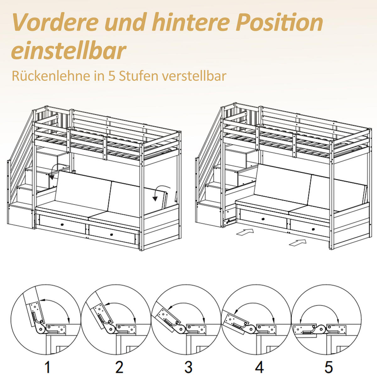 ETAGENBETT 90/200 cm mit Sofa, Treppenschrank und 2 Schubladen, Weiß - Weiß, Holzwerkstoff (90/200cm) - Redom