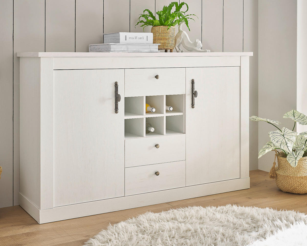 SIDEBOARD weiß Pinie Landhaus, hohe Kommode 166 x 100 cm, Soft-Close-Funktion - Weiß, Holzwerkstoff/Kunststoff (169/104/45cm) - Furn.Design