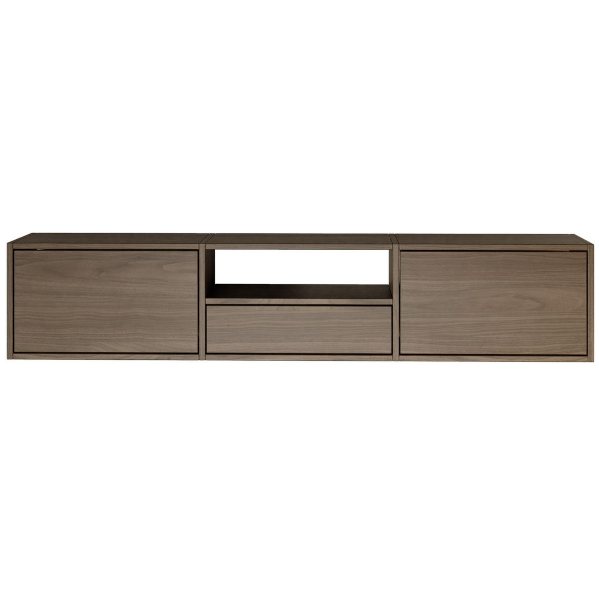 TV-LOWBOARD hängend, 3 Klappen und Ablage, Walnuss, 150 cm - Dunkelbraun, Holzwerkstoff (150.1/30/30cm) - Selsey