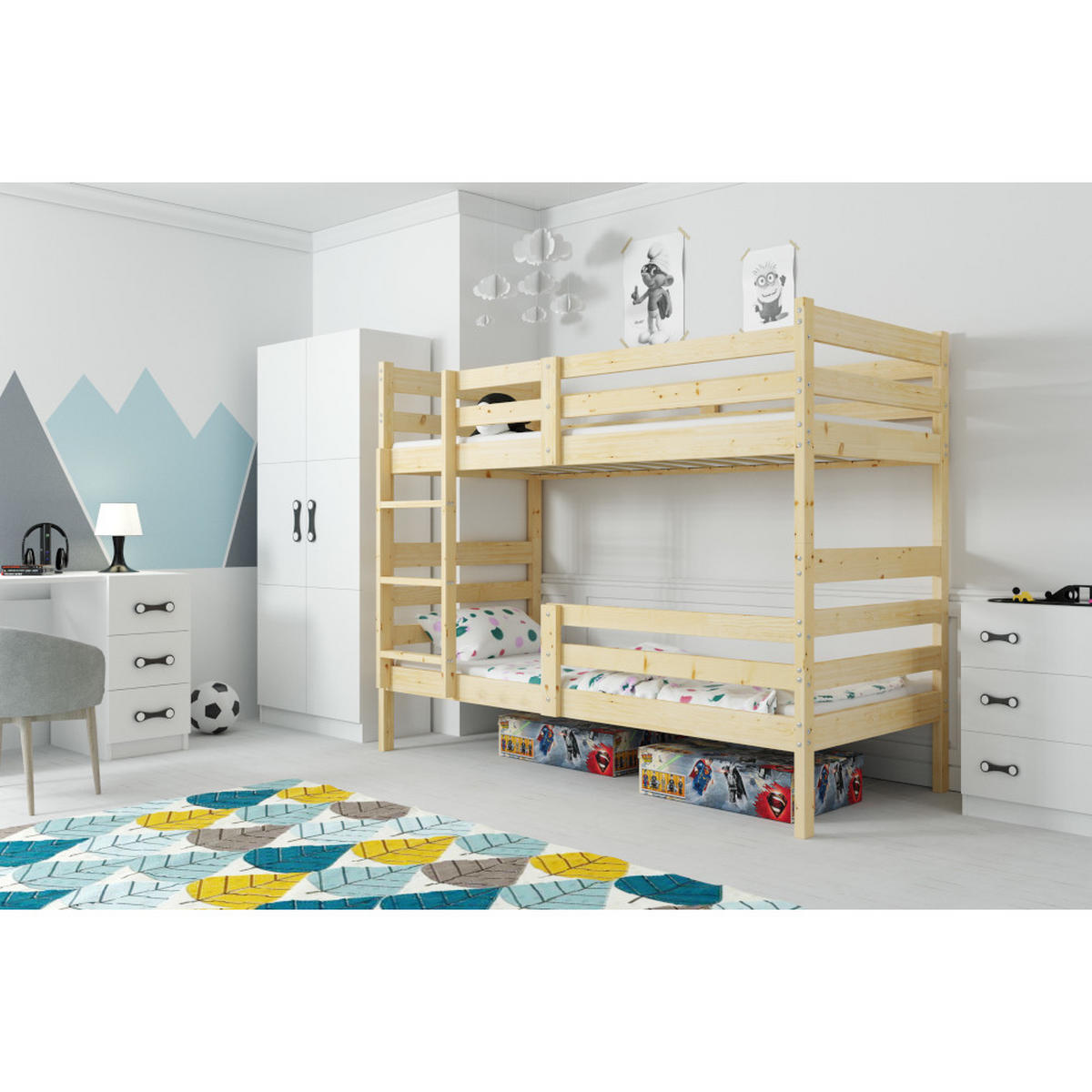 ETAGENBETT Erik aus Kiefernholz mit Rausfallschutz - Naturfarben, Holz (90/200cm) - Interbeds