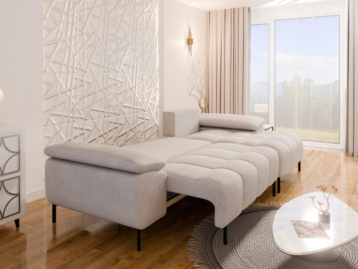 ECKSCHLAFSOFA 4-Sitzer DOLUS – Modernes Ecksofa mit Schlaffunktion Rechts montierbar, Creme - Creme, Holz (141/277cm) - Panda Möbel