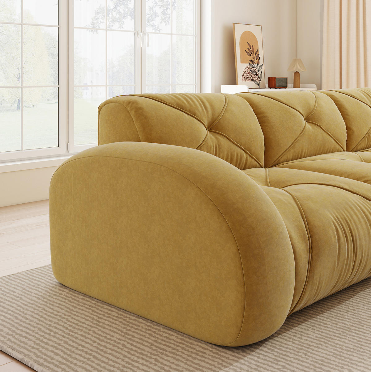 SOFA modular Chenille Yellow mit Hocker - Gelb, Kunststoff (171/281cm) - Meubliv