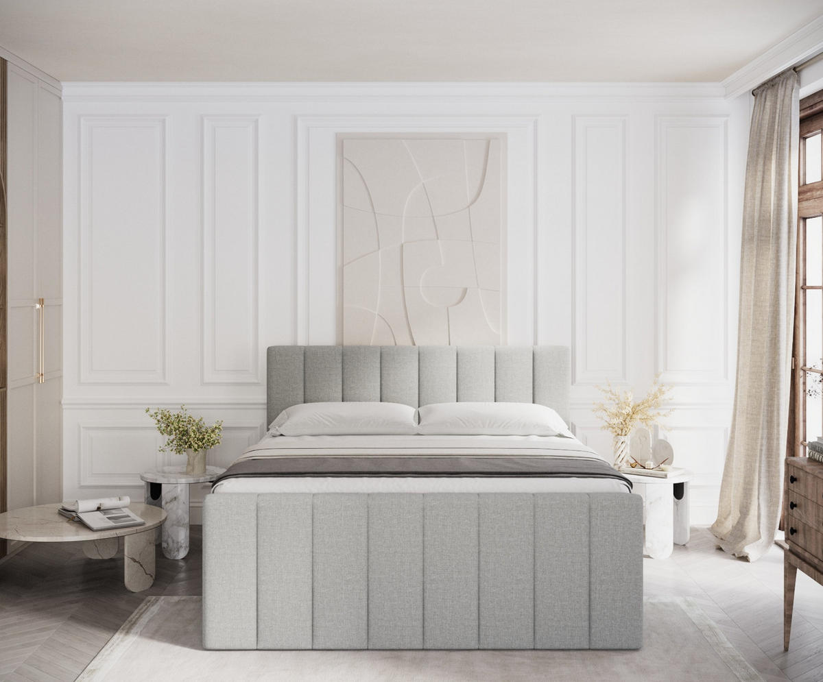 BOXSPRINGBETT Ruby Grau 140/200 cm mit Matratze und Topper - Schwarz/Grau, Holz/Holzwerkstoff (140/200cm) - Maison de Reve
