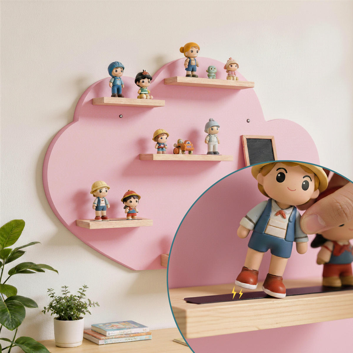WANDREGAL Rosa Wolkenform 40 cm - Rosa, Holz/Holzwerkstoff (61/40/17cm) - Relaxdays