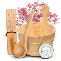 SAUNAZUBEHÖR Saunaeimer mit Kelle 4-tlg. Saunakübel Sanduhr & Thermometer - Braun, Holz (25/38/25cm) - DELUKE